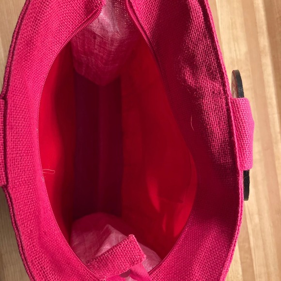 Pink Tweed Bird Applique Wood Handle Tote Zippered Top - Picture 3 of 9